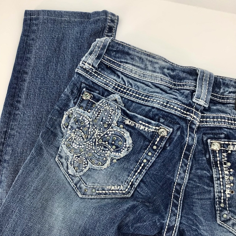 Miss Me Style JE5340T10R Accent Sequin Straight Leg Jeans Sz 26 - Picture 13 of 16